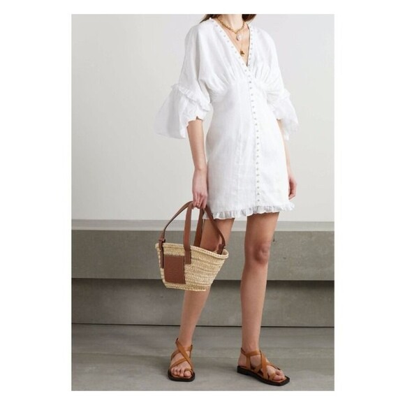 NWT Anthropologie Joslin Linen Taylor Mini Dress White Quiet Luxury Boho Resort - Picture 1 of 12